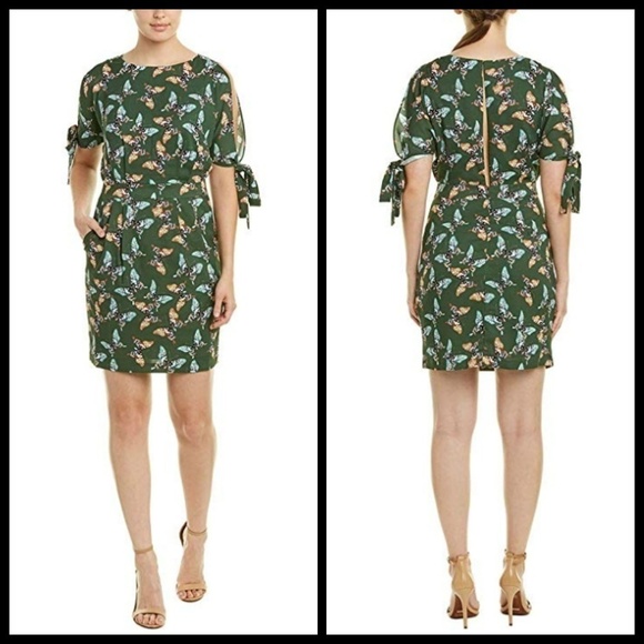 💕ADELYN RAE💕 Butterfly Print Cold Shoulder Sheath Dress Olive Green Small S - Picture 2 of 11